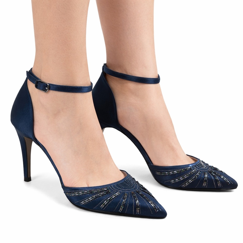 Adrianna Papell Midnight Blue Ankle Strap‎ Heels Sequin Embellishments 9M - Picture 12 of 14